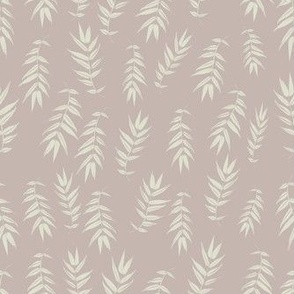 Whimsical hand-drawn ivory leaves in a tranquil sea of pastel pink. 