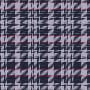 Navy blue traditional plaid with hints of light blue, purple and stripes of deep burgundy