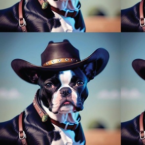 Ranch Boston Terrier Dog Cowboy hat Western Texas Puppy Black hat
