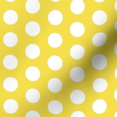 White polkadots on illuminating yellow - one inch polka dots