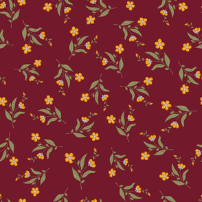 Adorable and Dainty Indie floral design in red, orange, yellow, blue, green on mauve