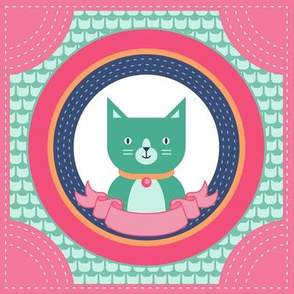 Cat Portrait Panel- Green Cats- Embroidery Template- Bright Colors-Cat Rescue- Adopt a Cat- Kitten- Kittens- Pet- Pet- Cats