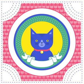 Cat Portrait Panel- Royal Blue Cats- Embroidery Template- Bright Colors-Cat Rescue- Adopt a Cat- Kitten- Kittens- Pet- Pets- Cats