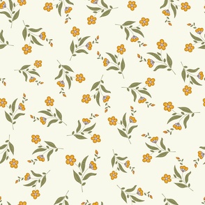 Adorable and Dainty Indie floral design in red, orange, yellow, blue, green, on palest green