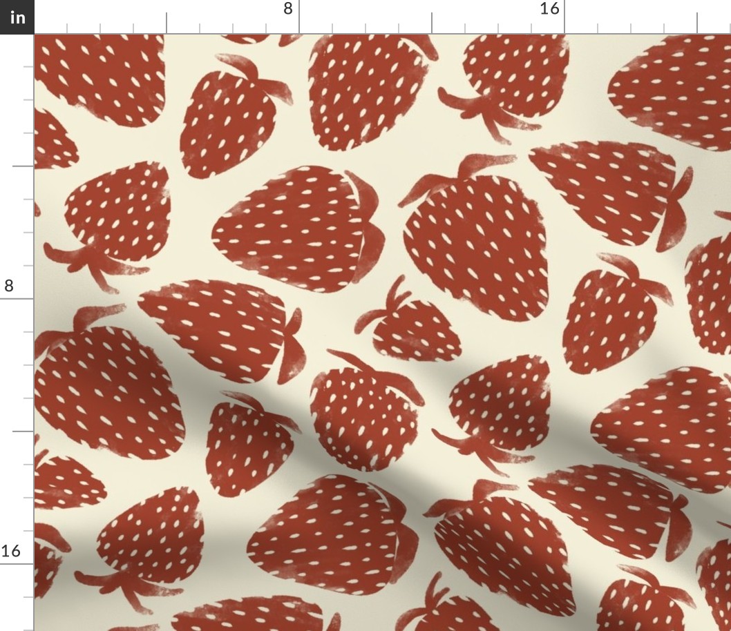 Bed of Strawberries Block Print - cream - berries, fruit, summer