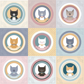 Cat Portrait Panel Large- Pastel Colors- Cheater Quilt- Cat Rescue- Adopt a Cat- Kitten- Kittens- Pet- Pets- Cats