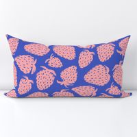 Bed of Strawberries Block Print - pale pink on blue 