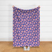 Bed of Strawberries Block Print - pale pink on blue 