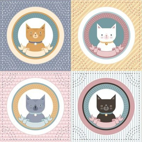 Cat Portrait Panel Small- Pastel Colors- Cheater Quilt- Cat Rescue- Adopt a Cat- Kitten- Kittens- Pet- Pets- Cats