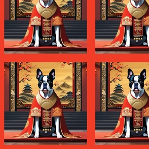 Large scale // Royal King Boston Terrier Dog 10 inch panel dog fabric for quilt