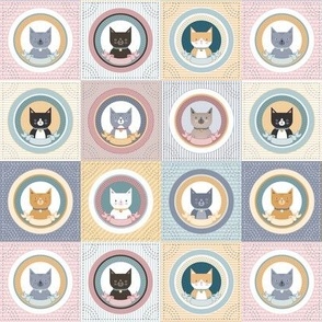 Cat Portrait Panel Mini- Pastel Colors- Cheater Quilt- Cat Rescue- Adopt a Cat- Kitten- Kittens- Pet- Pets- Cats