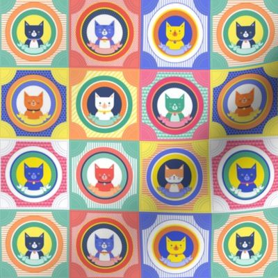 Cat Portrait Panel Mini- Bright Colors- Multicolored Cheater Quilt- Rainbow Cat Rescue- Adopt a Cat- Kitten- Kittens- Pet- Pets- Cats