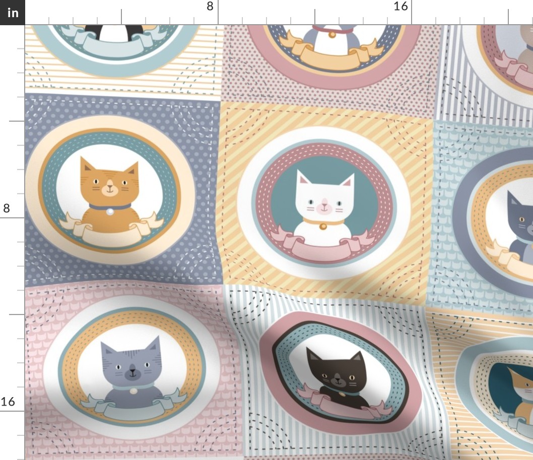 Cat Portrait Panel Medium- Pastel Colors- Multicolored Cheater Quilt- Rainbow Cat Rescue- Adopt a Cat- Kitten- Kittens- Pet- Pets- Cats