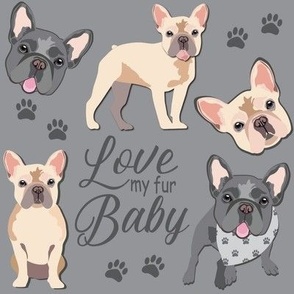 French Bulldog Dog Puppy Fur Baby Large Print paws bone- dog fabric