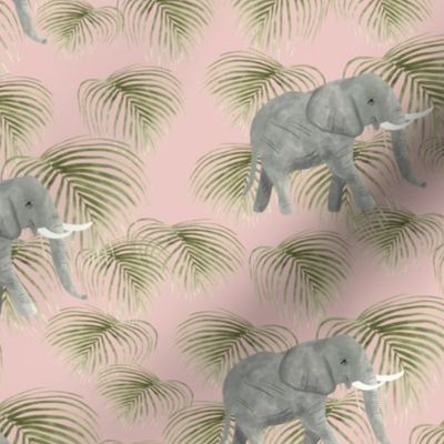 Elephant in the palms pink