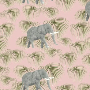 Elephant in the palms pink