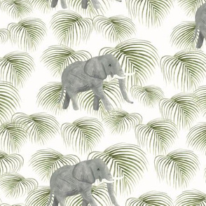 Elephant in the palms white
