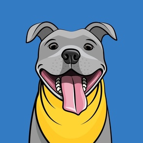 18" panel - Grey pit bull - yellow and blue - LAD21