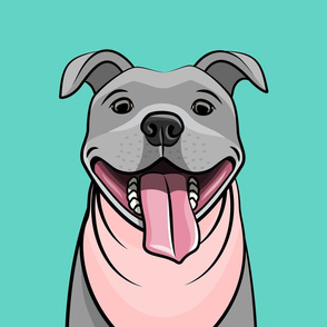 18" panel - Grey pit bull - pink on teal - LAD21