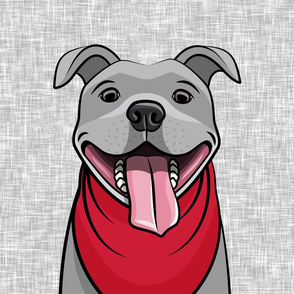 18" panel - Grey pit bull - red on grey - LAD21