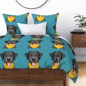 18" panel - Black Lab - teal and yellow - LAD21