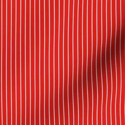 Small Vertical Pin Stripe Pattern - Vivid Red and White