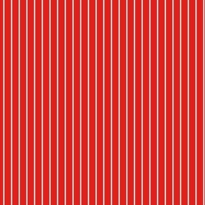 Small Vertical Pin Stripe Pattern - Vivid Red and White
