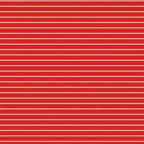 Small Horizontal Pin Stripe Pattern - Vivid Red and White