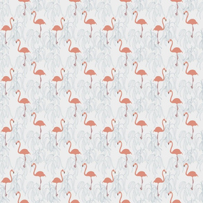 flamingo on plants - grey - small