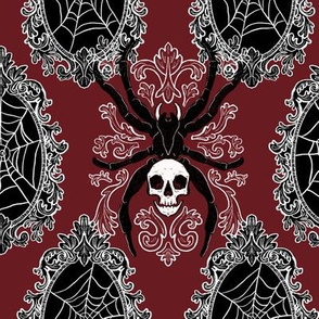 Skull Spiders and Webs Wine Red