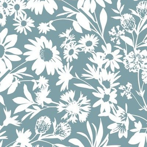 Ditsy Floral / Dusty Blue Background / Large Scale