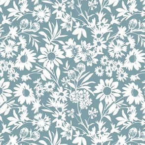 Ditsy Floral / Dusty Blue Background / Small Scale