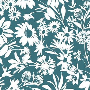 Ditsy Floral / Teal Background / Large Scale