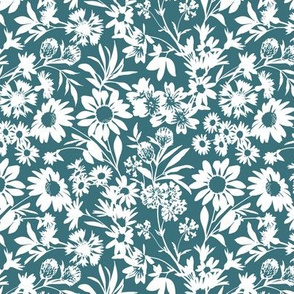 Small Scale / Ditsy Floral / Teal Background 