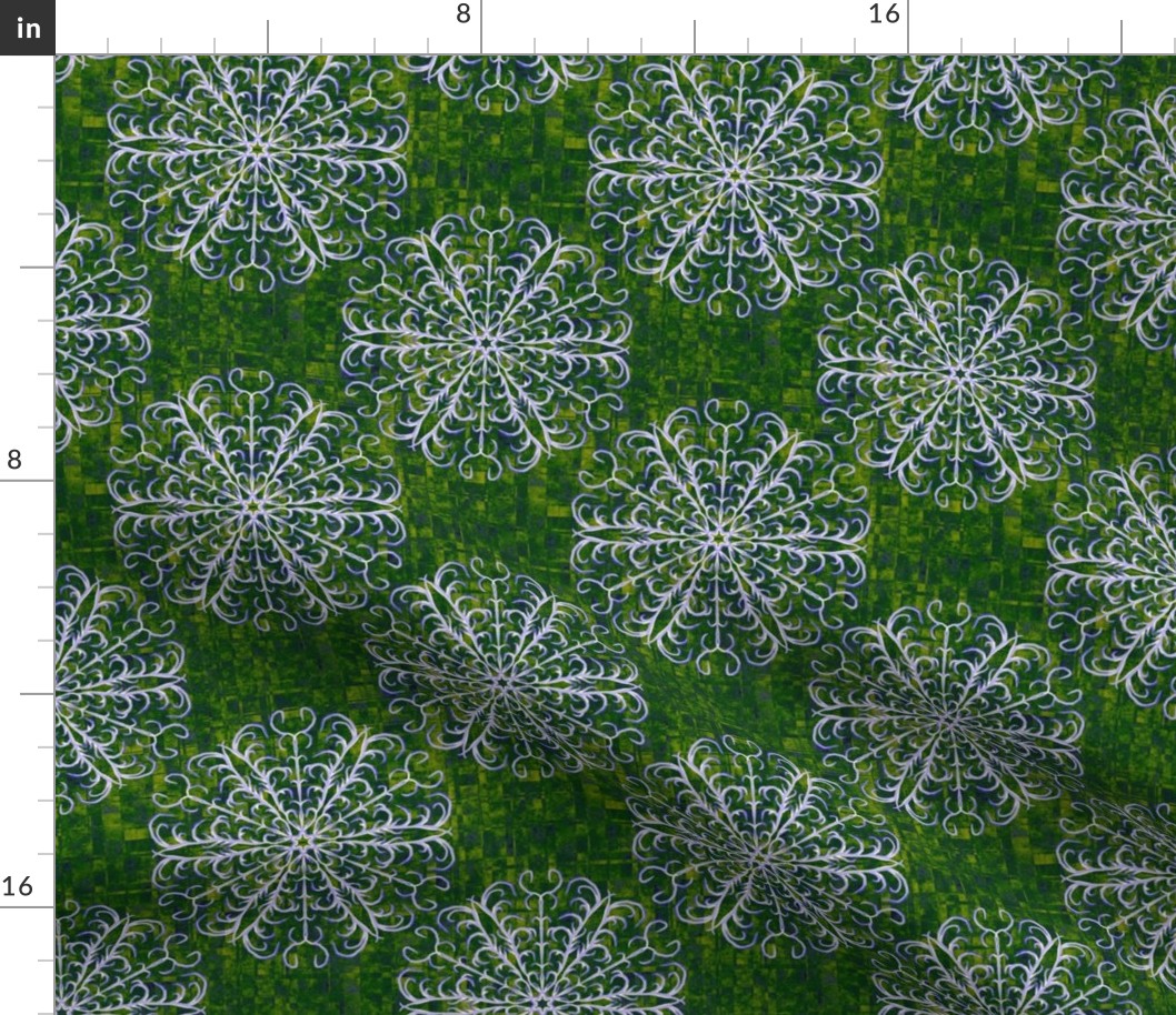 Antler inspired Mandala on Fractured  Plaid in Variegated Green  and Gradient Violet