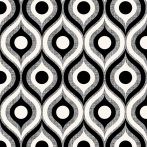 Ogee ovals retro mid-century texture gray black