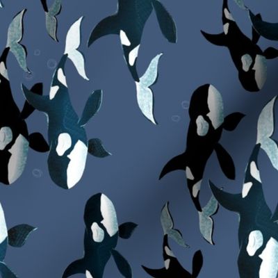 Orcas on Blue - Medium - Rotated