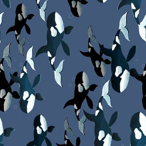 Orcas on Blue - Medium - Rotated