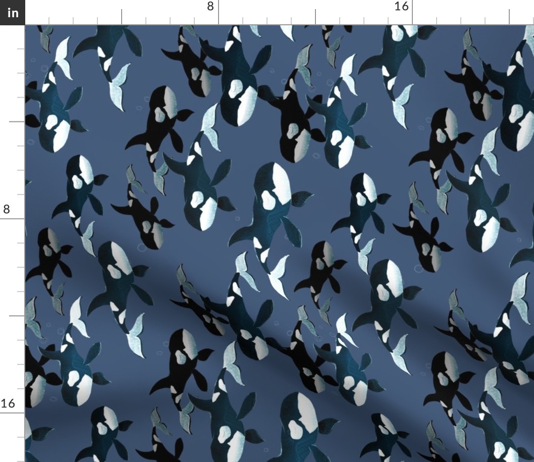 Orcas on Blue - Medium - Rotated