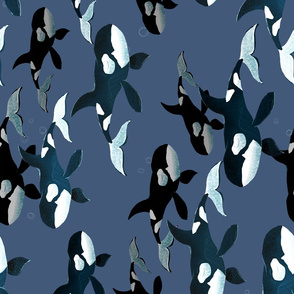 Orcas on Blue - Larger - Rotated