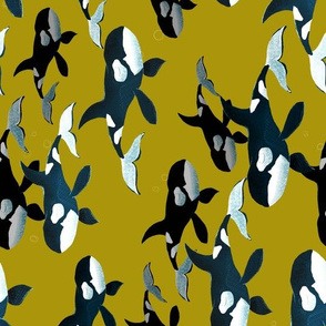 Orcas on Gold - Medium - Rotated