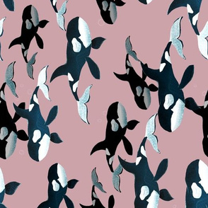 Orcas on Pink - Medium - Rotated