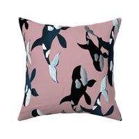Orcas on Pink - Larger - Rotated