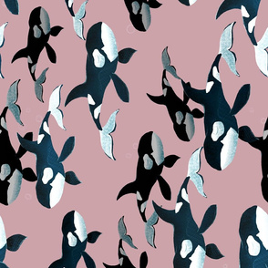 Orcas on Pink - Larger - Rotated