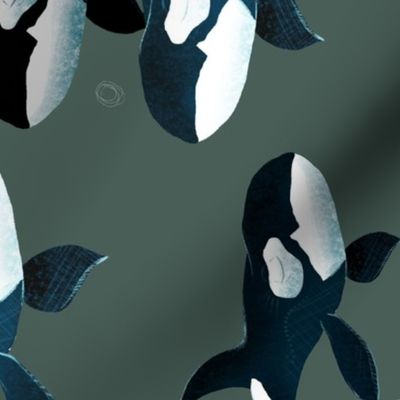 Orcas on Green - Large - Rotated