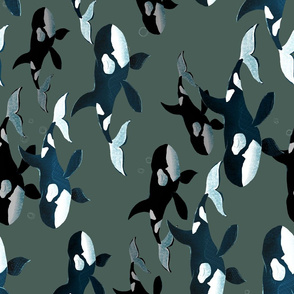 Orcas on Green - Large - Rotated
