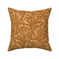 Wild West- Saguaro Tooled Leather Pattern- Fawn Copper Brown Leather Texture- Regular Scale