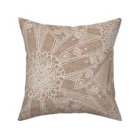 Boho neutral mandala floral - jumbo scale - white on linen