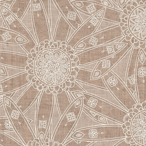 Boho neutral mandala floral - jumbo scale - white on linen