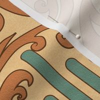 Wild West- Saguaro Tooled Leather Pattern- Verdigris Tangerine Brown Gold Buff Leather Texture- Regular Scale